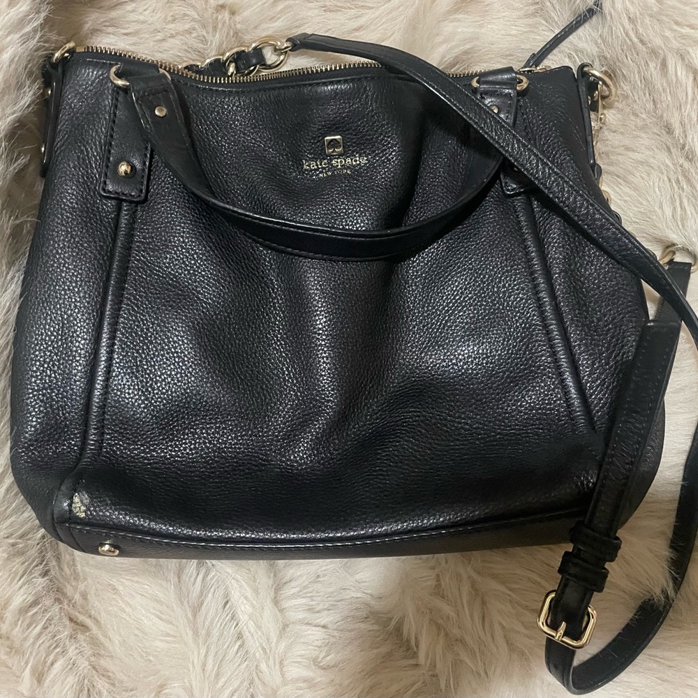 kate spade Black Pebbled Leather Shoulder Bag with Gold Hardware